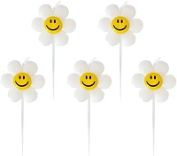 Flower shaped smiley face birthday cake candles - Set of 5