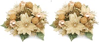 Pair of gold poinsettia dinner candle rings