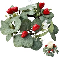 Eucalyptus candle wreath with red hearts