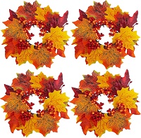 Artificial maple leaves and berries candle rings - 4-piece set
