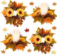 Thanksgiving sunflower candle rings - Set of 4