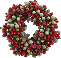 Red and green frosted berry taper candle ring