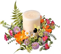 10-inch summer blooms and bumble bee candle ring